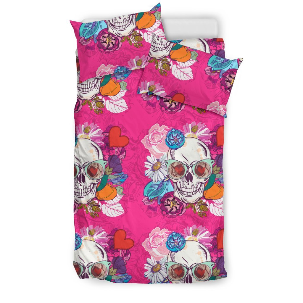 Skull Pink Flowers 3D Customized Duvet Cover Bedding Set