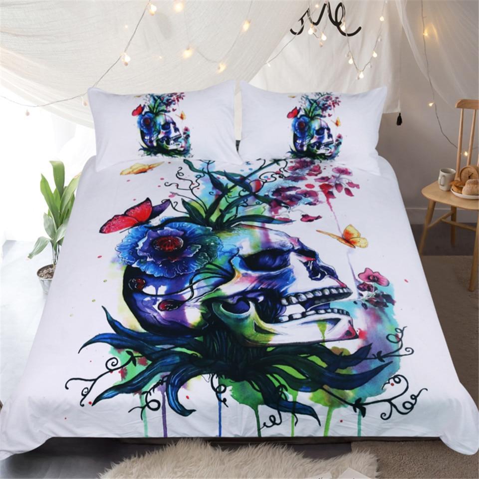 Skull Plant Butterfly Colorful 3D Customized Duvet Cover Bedding Set