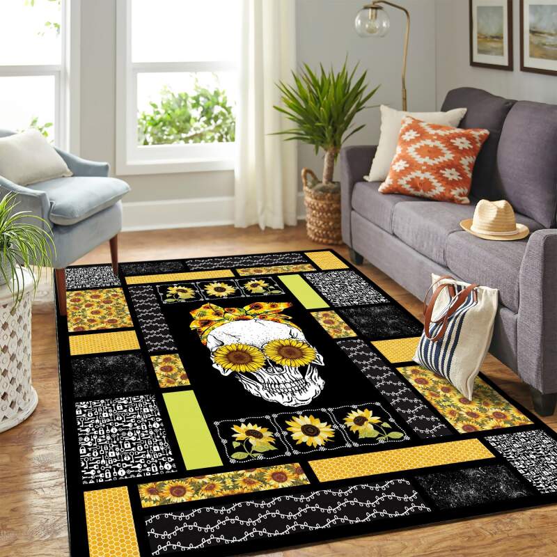 Skull Sunflower Quilt Mk Carpet Area Rectangle Rug