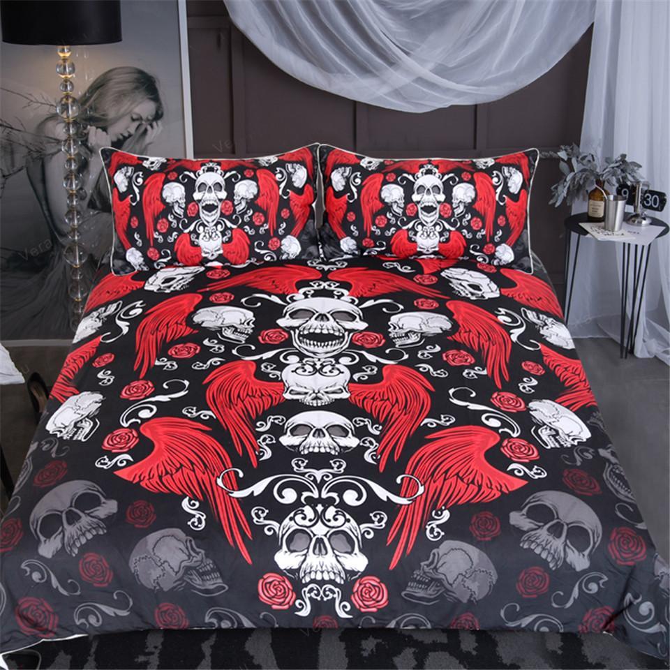 Skull With Wings Roses Gothic 3D Customized Duvet Cover Bedding Set