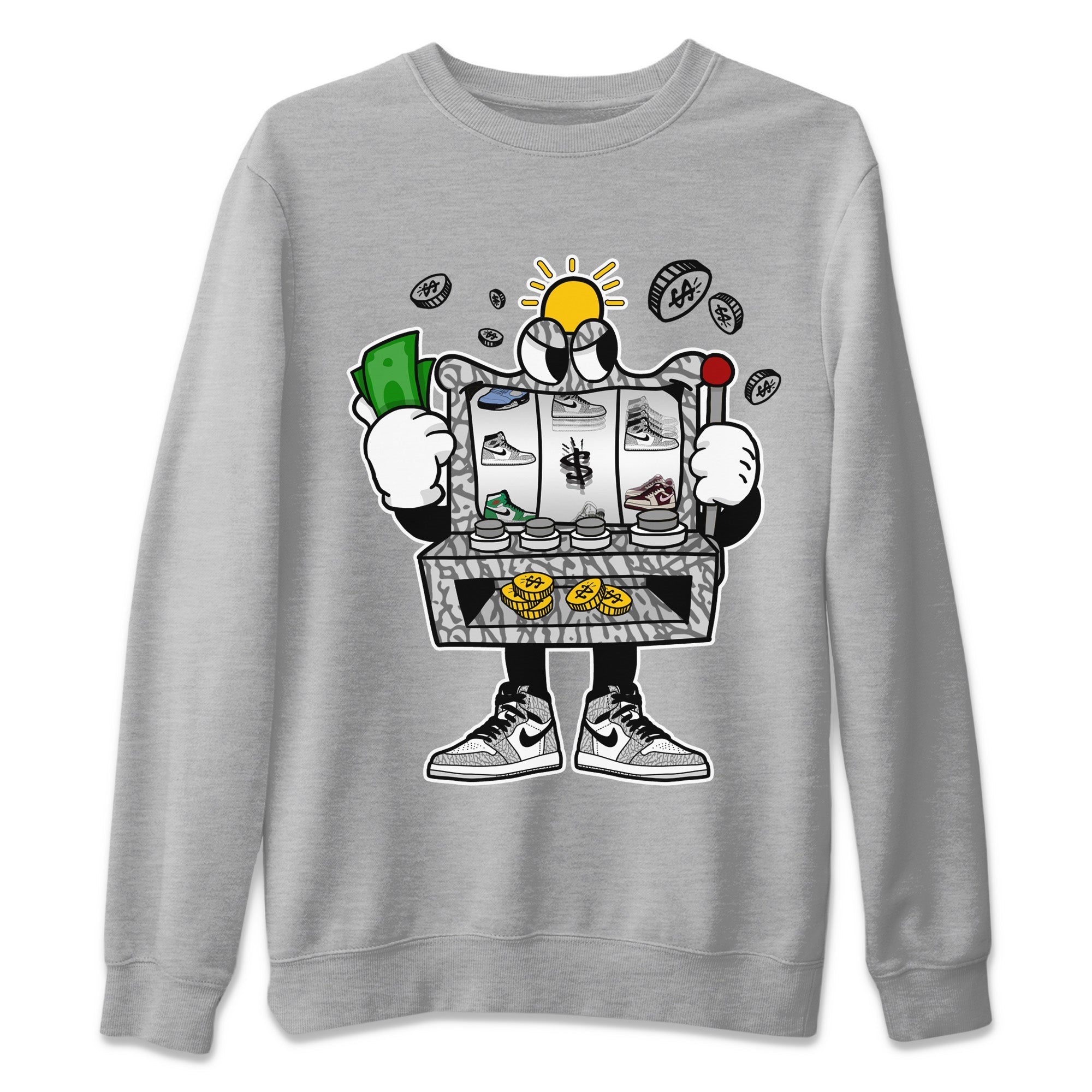Slot Machine Unisex Sweater – Air Jordan 1 White Cement, Sneakers Matching Sweater