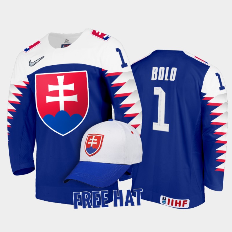 Slovakia Tomas Bolo 2022 IIHF World Junior Championship Royal #1 Jersey Free Hat