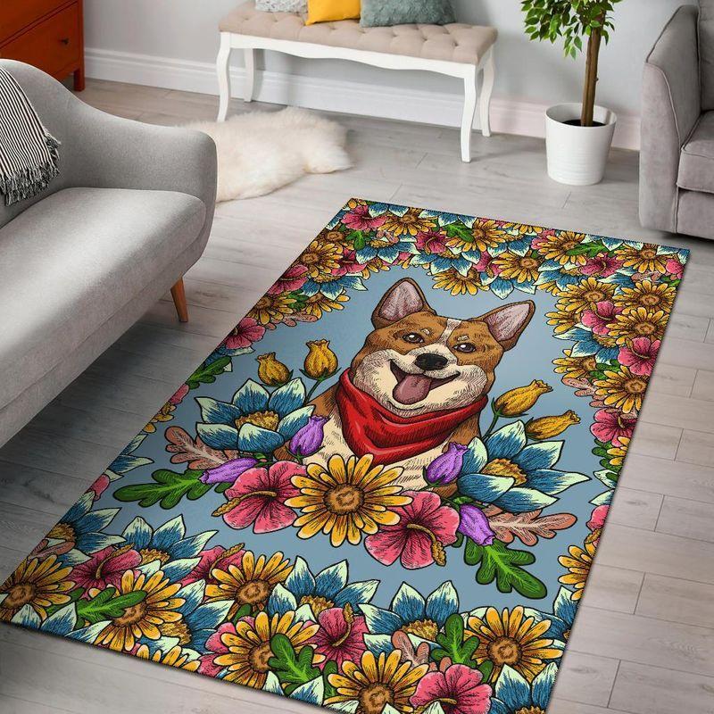 Smiling Corgi Area Rectangle Rug