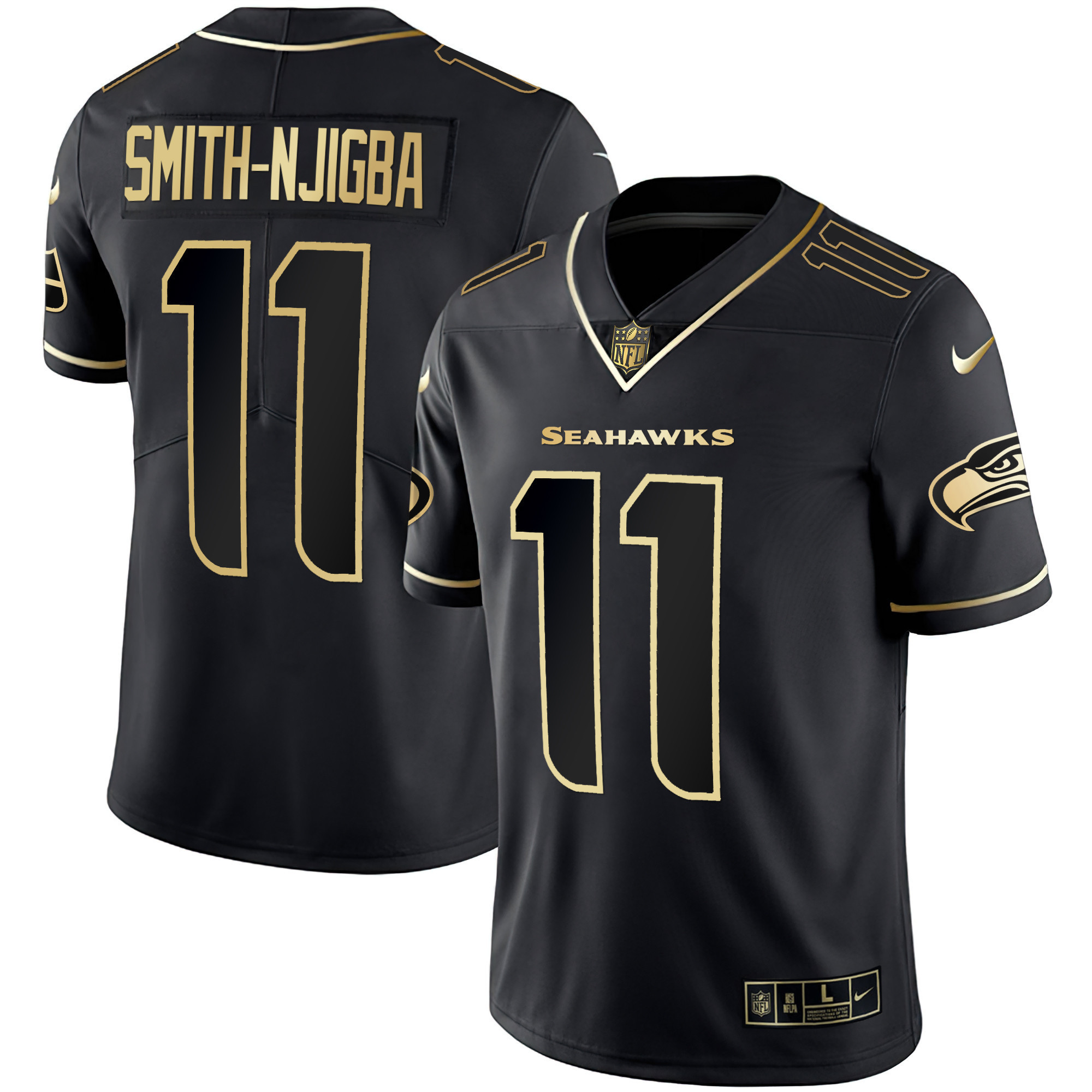 Smith-Njigba Men's Seattle Seahawks Gold Player Black Gold Jersey - All Stitched 