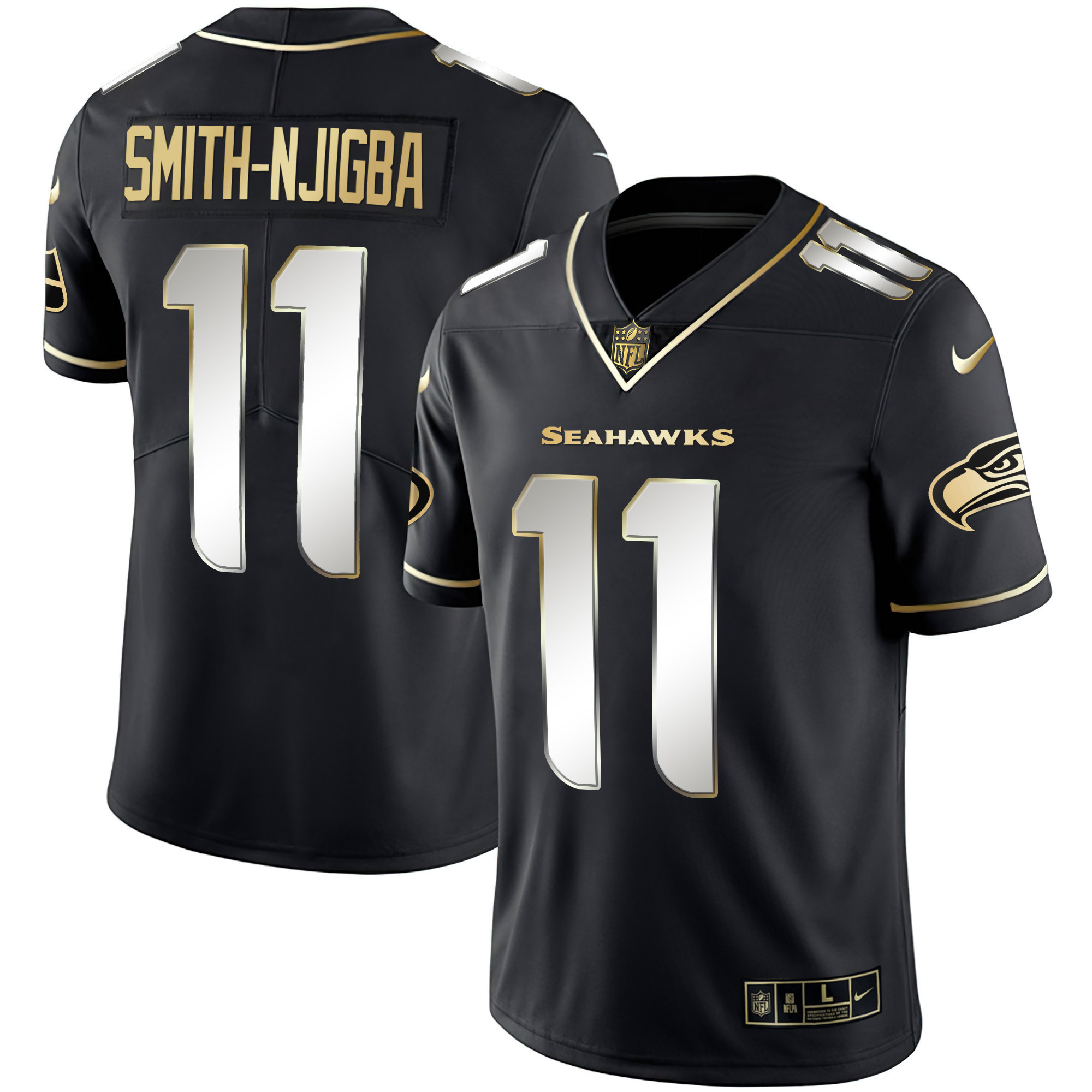 Smith-Njigba Men's Seattle Seahawks Gold Player Black Limited Jersey - All Stitched 