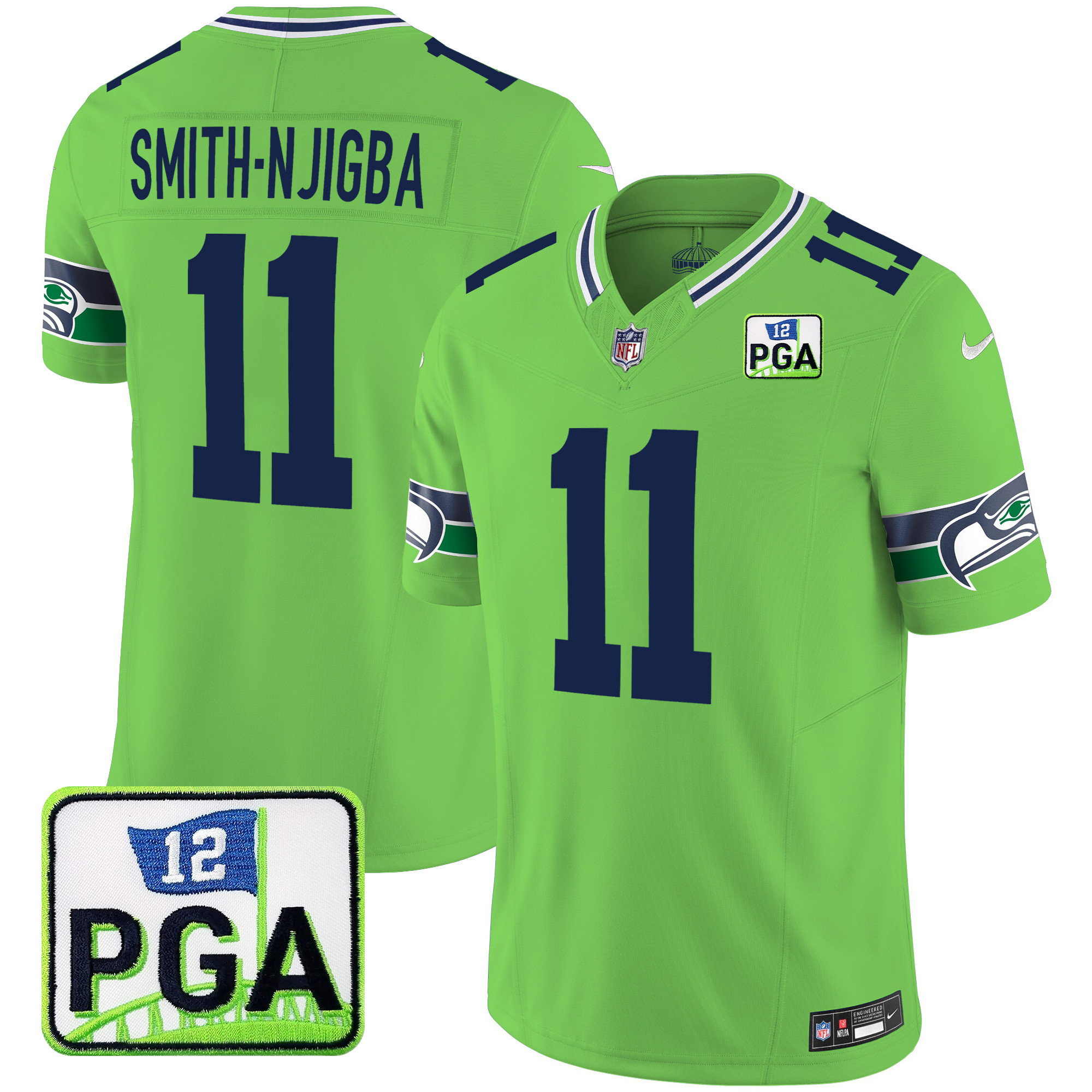Smith-Njigba Men's Seattle Seahawks PGA Patch Vapor Limited Green Jersey - All Stitched 