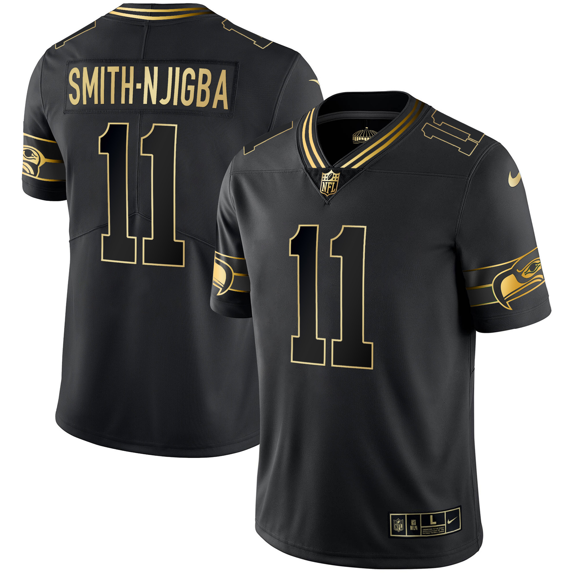 Smith-Njigba Men's Seattle Seahawks Throwback & Gold Black Gold Jersey - All Stitched 