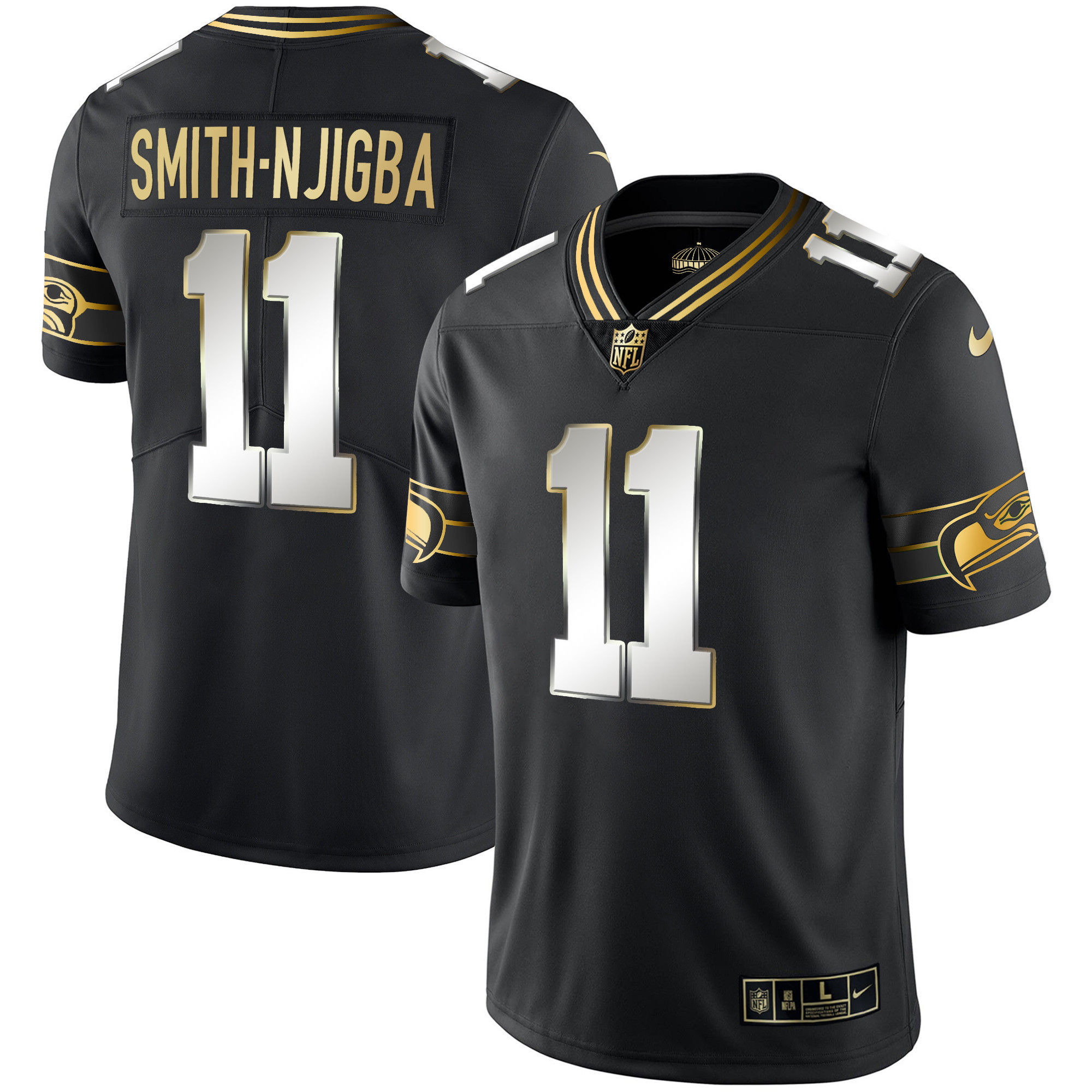 Smith-Njigba Men's Seattle Seahawks Throwback & Gold Black Limited Jersey - All Stitched 