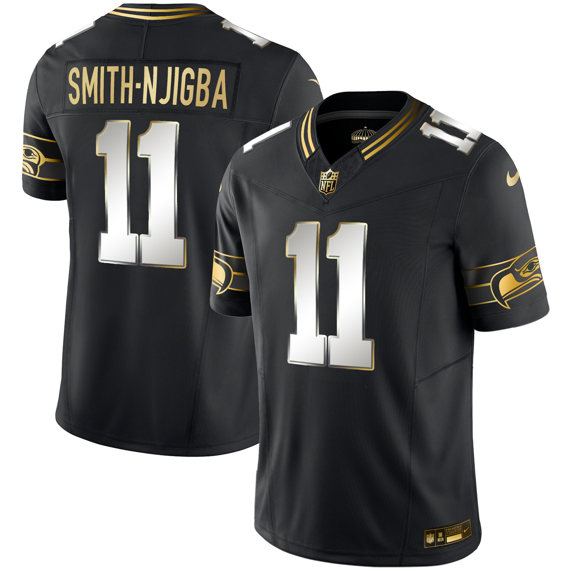 Smith-Njigba Men's Seattle Seahawks Throwback & Gold Vapor Limited Black Limited Jersey - All Stitched 