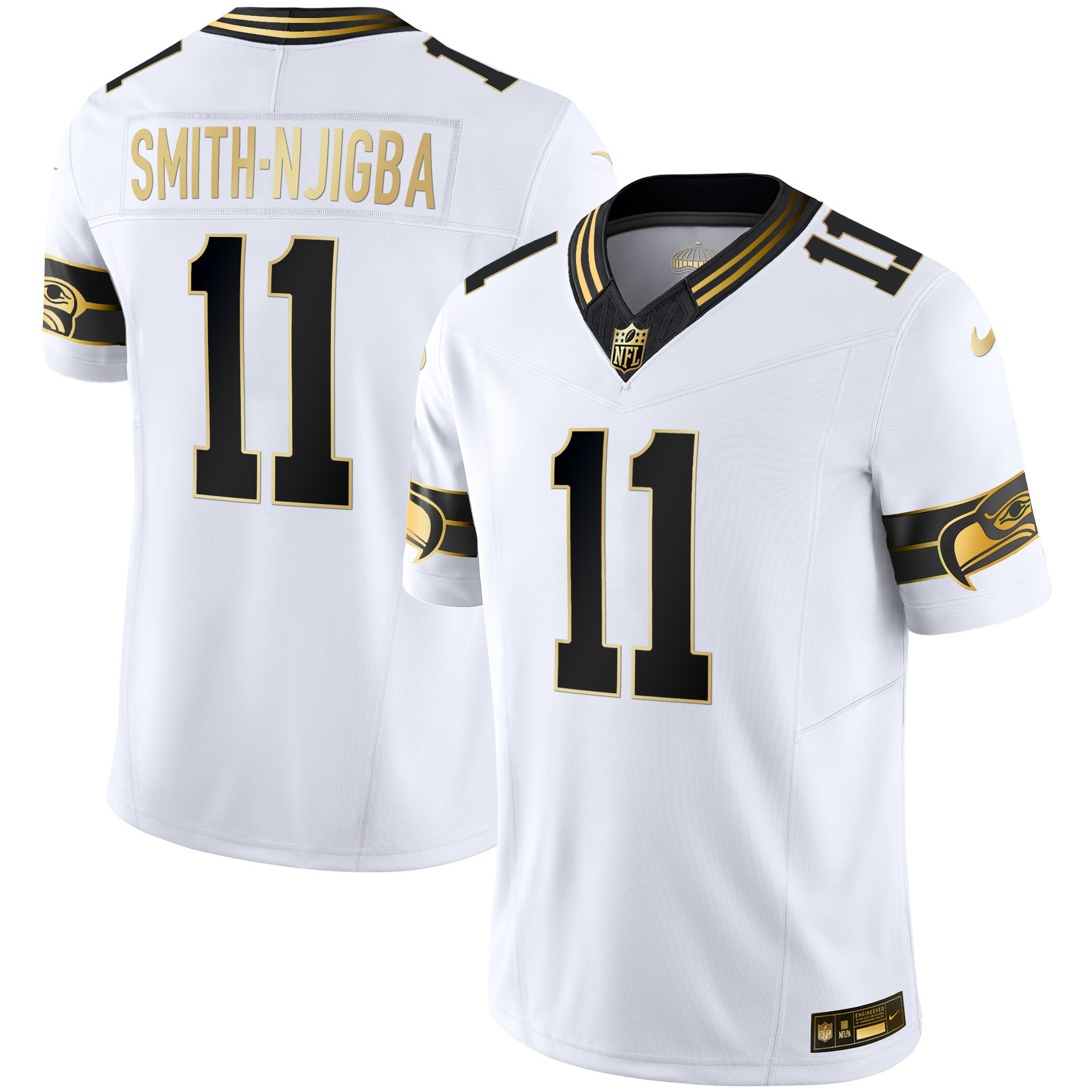 Smith-Njigba Men's Seattle Seahawks Throwback & Gold Vapor Limited White Gold Jersey - All Stitched 