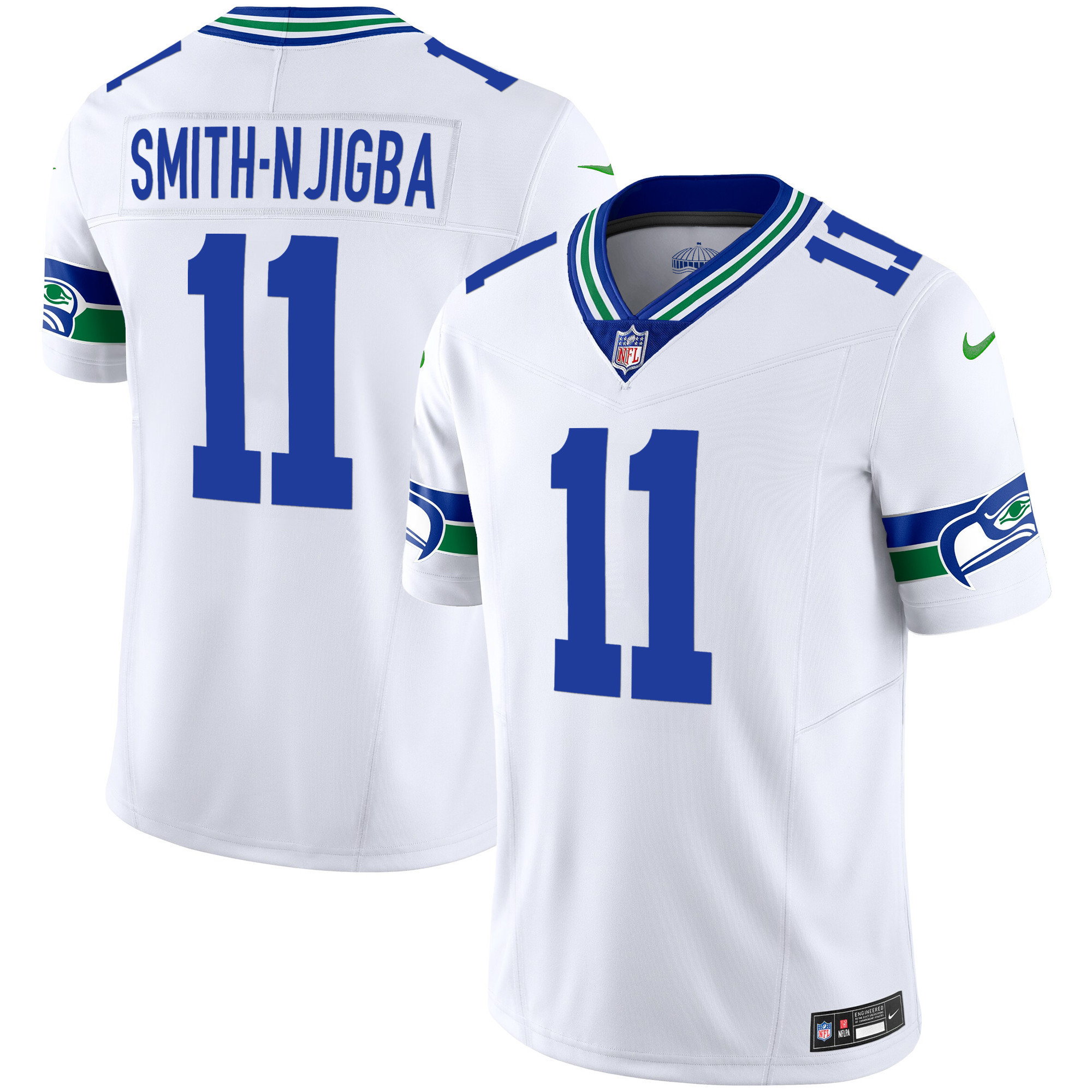 Smith-Njigba Men's Seattle Seahawks Throwback & Gold Vapor Limited White Jersey - All Stitched 