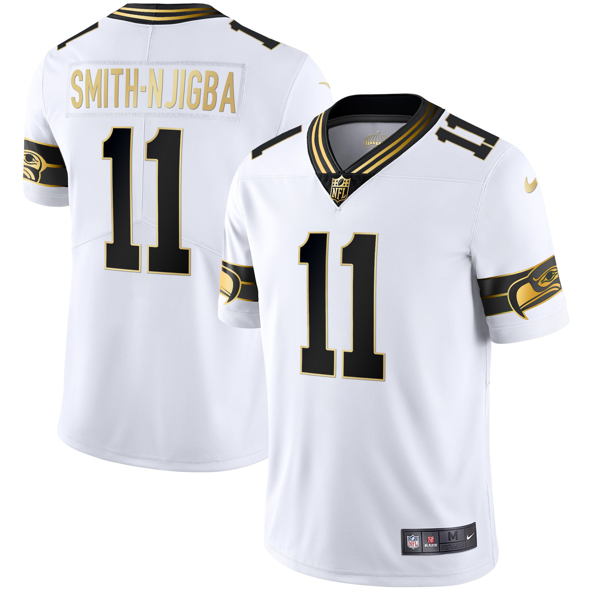Smith-Njigba Men's Seattle Seahawks Throwback & Gold White Gold Jersey - All Stitched 