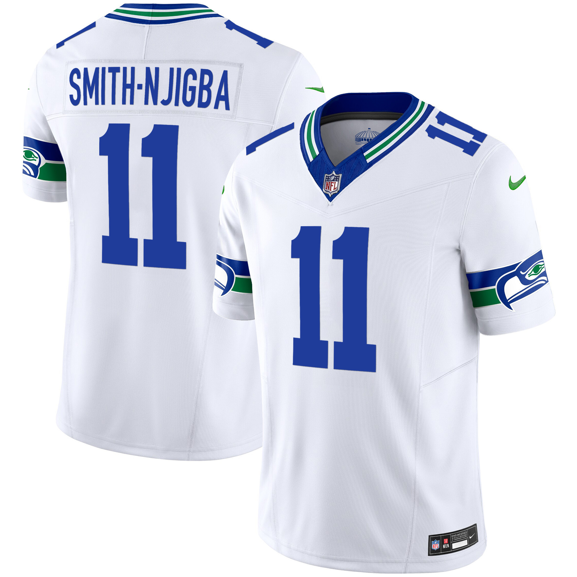 Smith-Njigba Men's Seattle Seahawks Throwback Vapor Limited White Jersey - All Stitched 