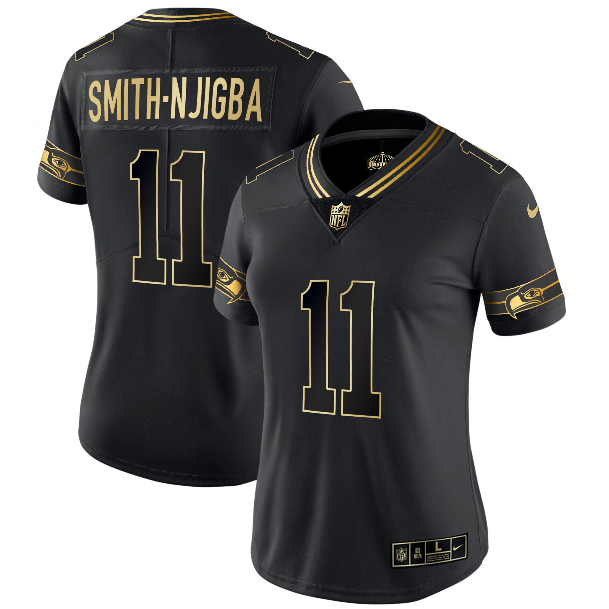 Smith-Njigba Women's Seattle Seahawks Throwback & Gold Black Gold Jersey - All Stitched 