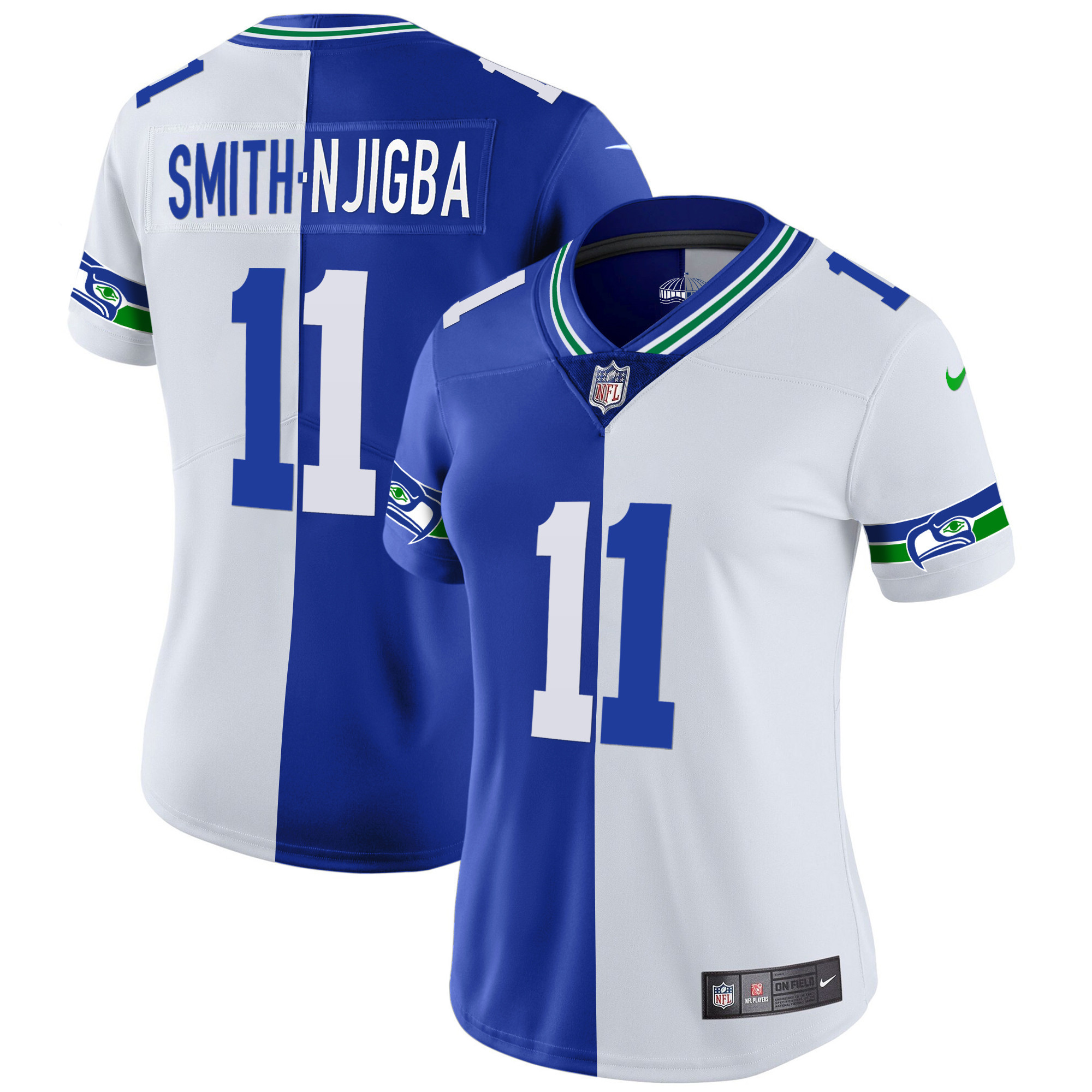 Smith-Njigba Women's Seattle Seahawks Throwback & Gold Split Jersey - All Stitched 