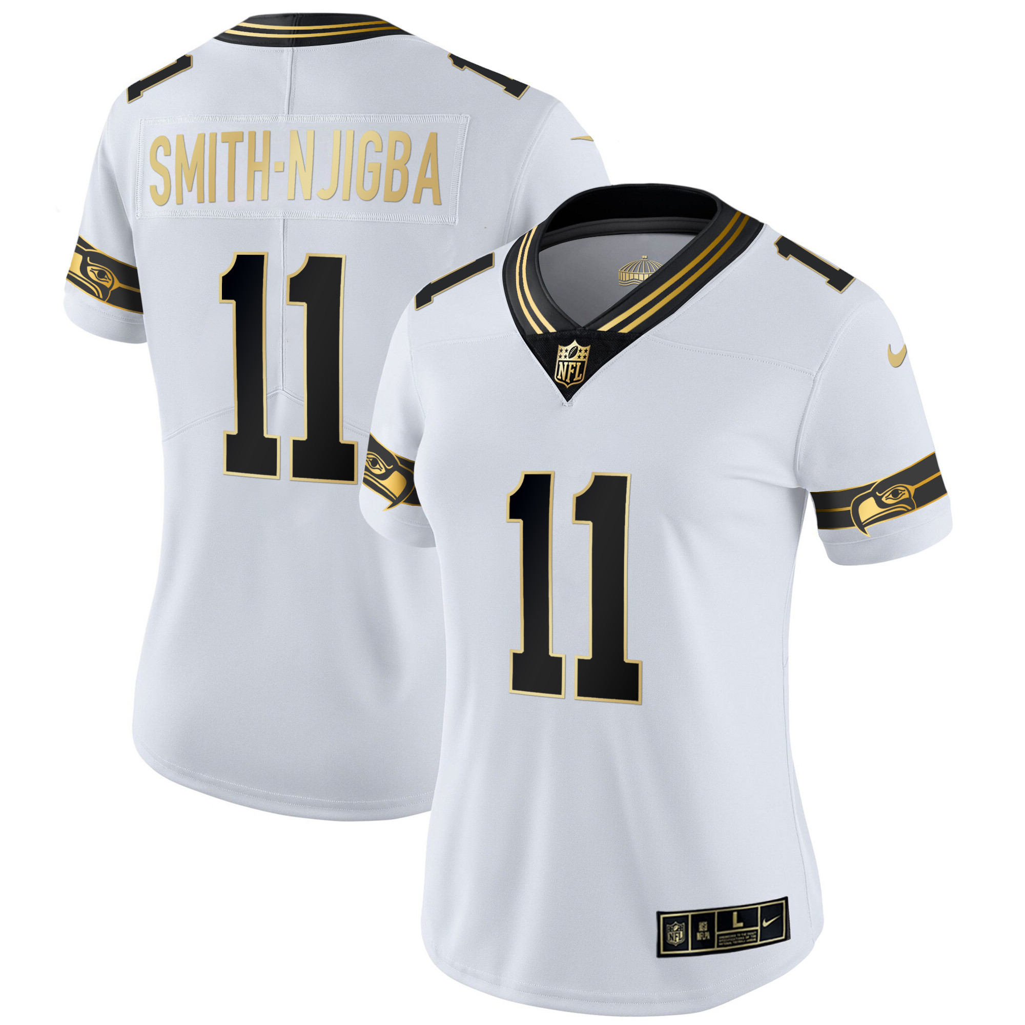 Smith-Njigba Women's Seattle Seahawks Throwback & Gold White Gold Jersey - All Stitched 