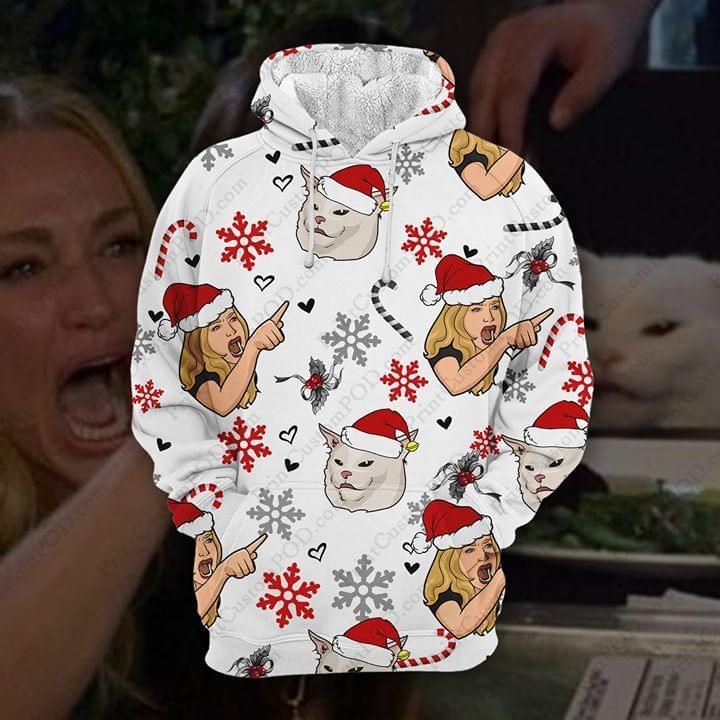 Smudge Diner Cat From Woman Yelling At Cat Meme Christmas 3D Hoodie