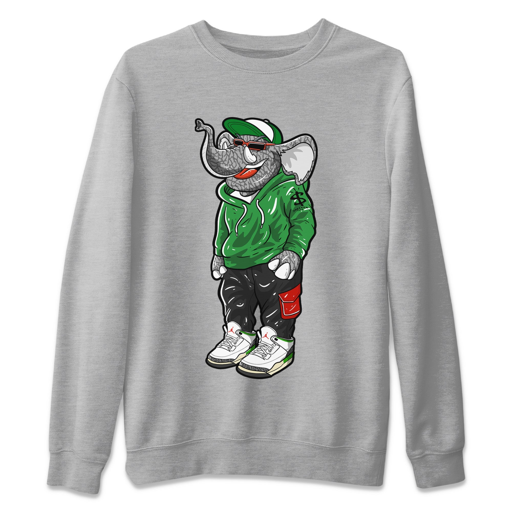 Sneakerhead Elephant Unisex Sweater – Air Jordan 3 Lucky Green, Sneakers Matching Sweater