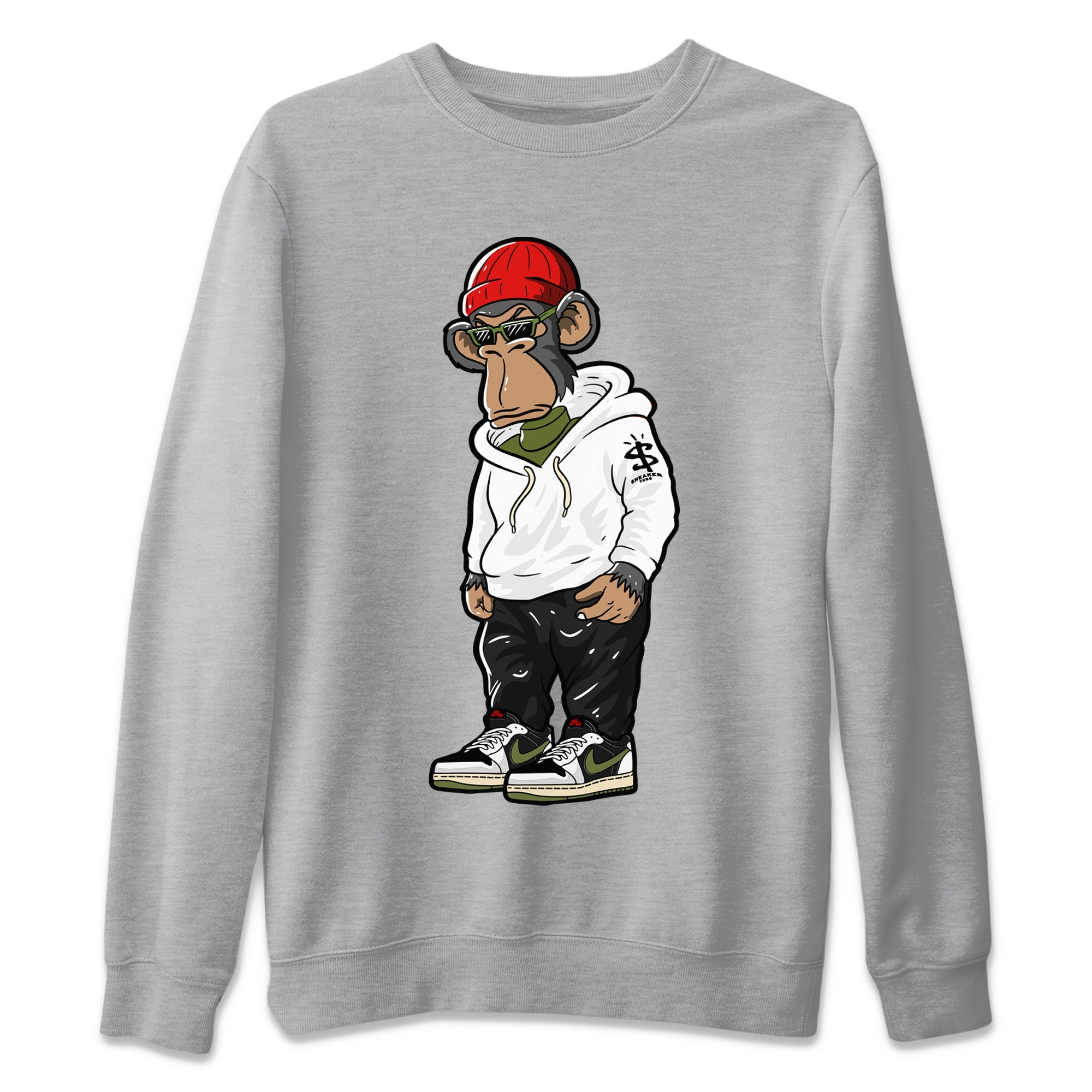 Sneakerhead Monkey Unisex Sweater – Air Jordan 1 Travis Scott Olive, Sneakers Matching Sweater