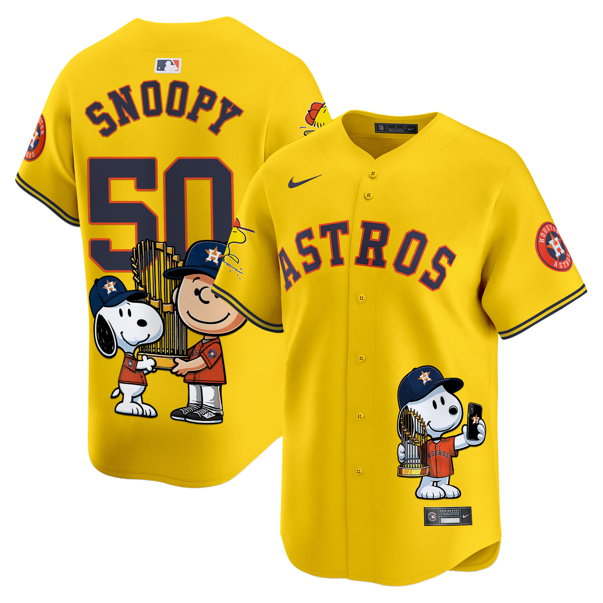 SnoopyUnisex Houston Astros Peanut Snoopy Vapor Premier Limited Gold Jersey - Printed