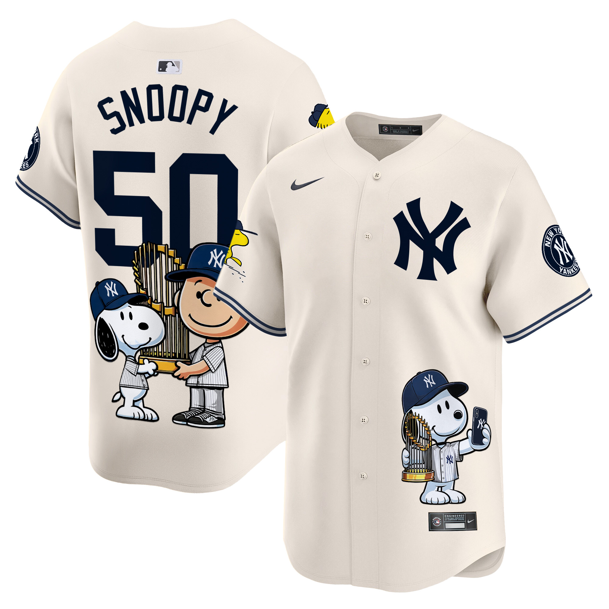 SnoopyUnisex New York Yankees Peanut Snoopy Vapor Premier Limited Cream Jersey - Printed