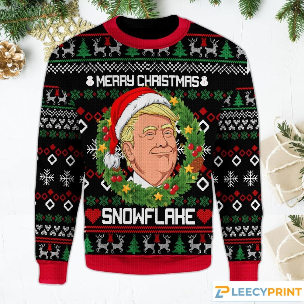 Snowflake Funny Laurel Wreath Trump Black Christmas Sweater