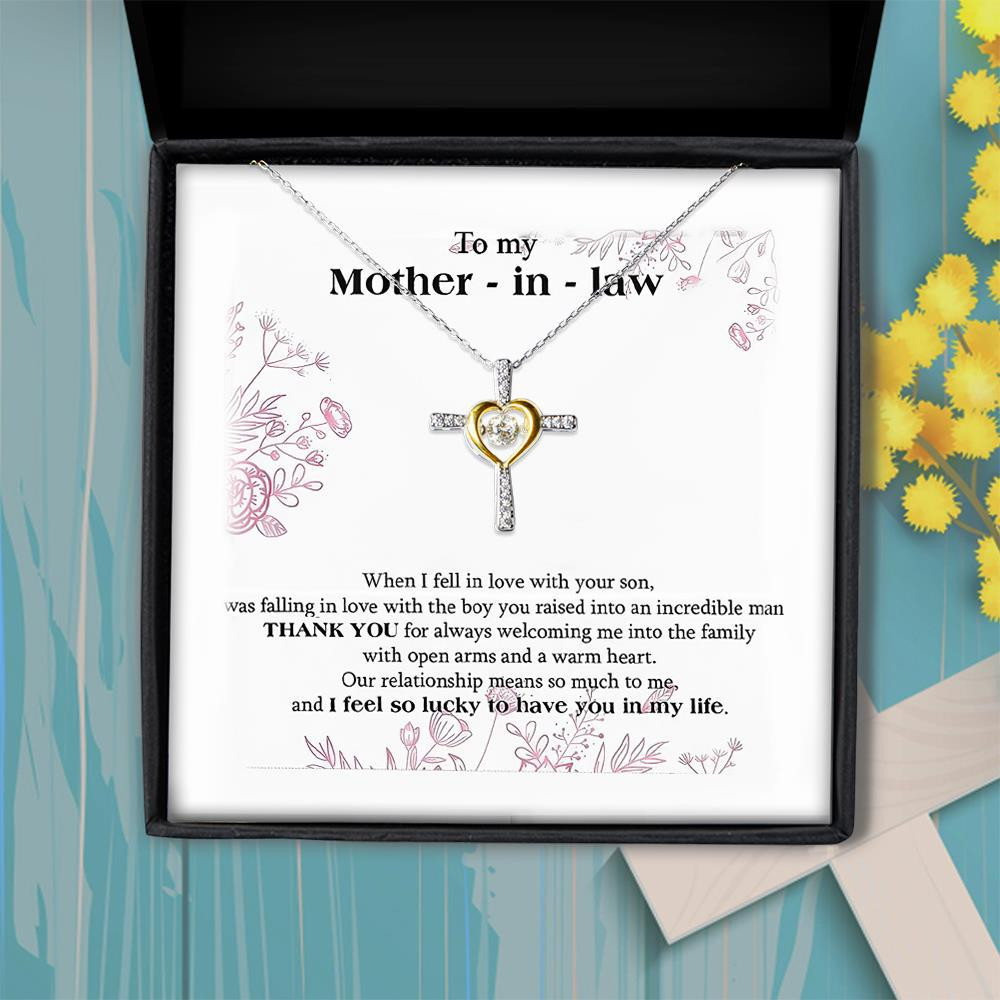 So Lucky To Have You In My Life Gift For Mother In Law Cross Dancing Necklace
