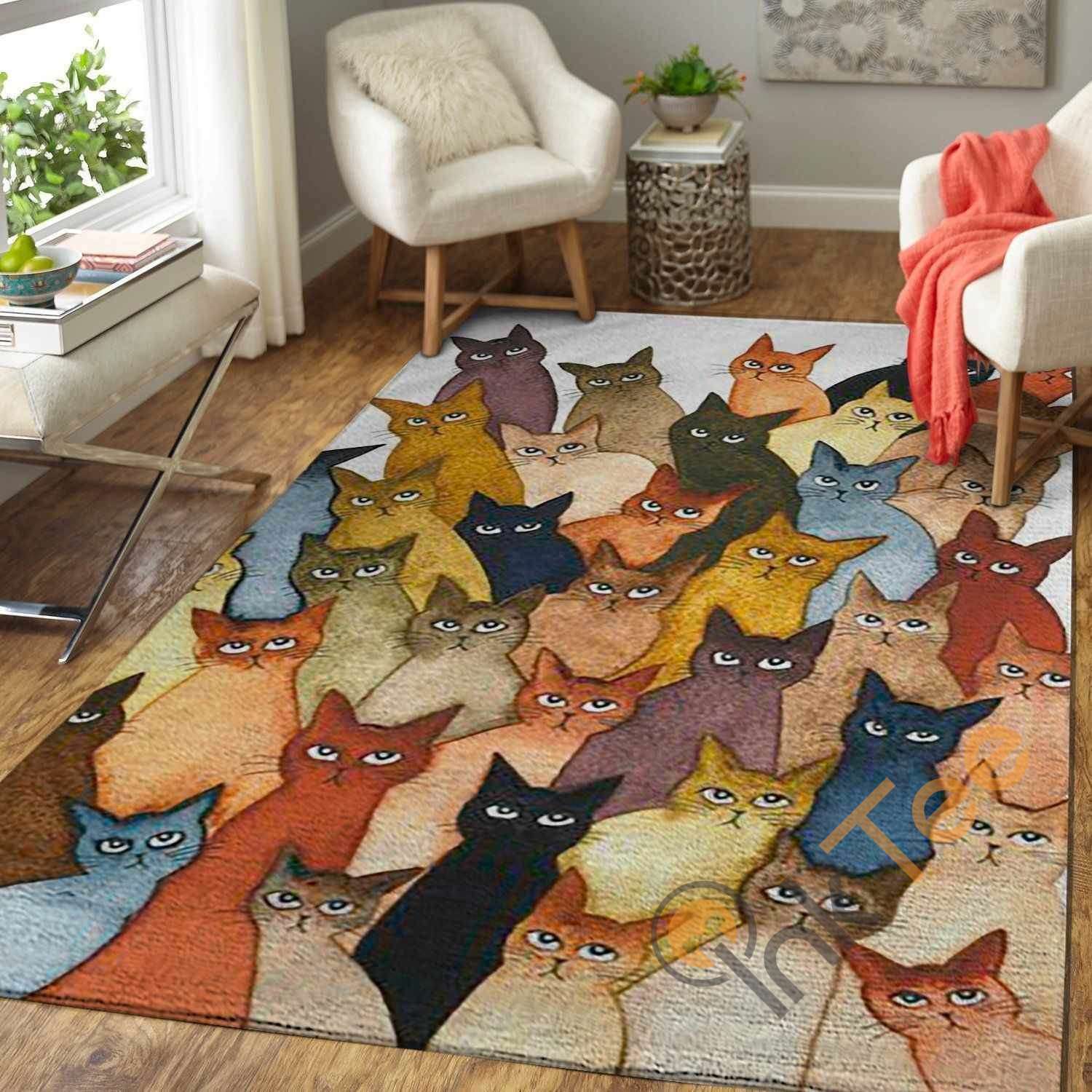 So Many Whimsical Cat Area Rectangle Rug