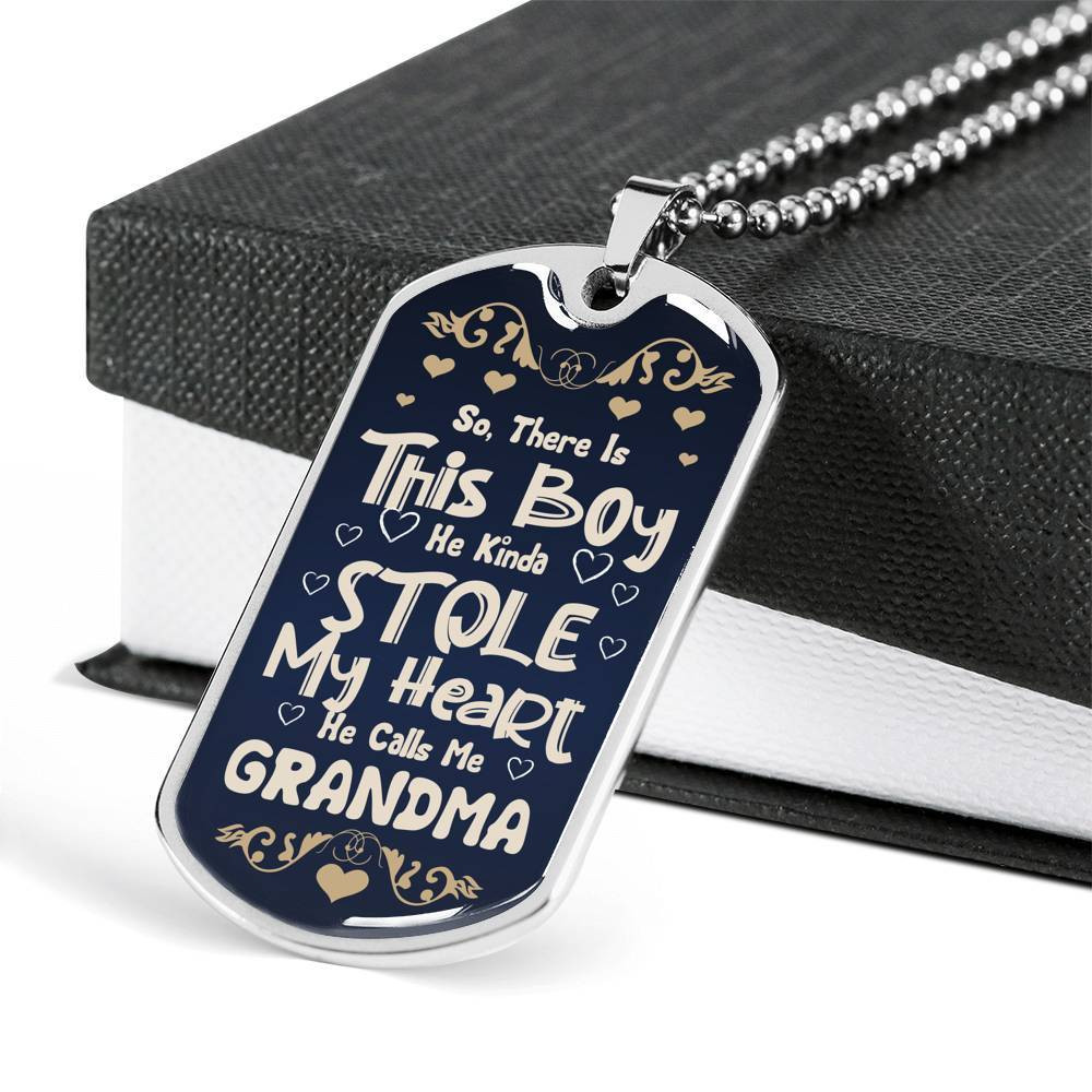So There’s This Boy Stole My Heart Calls Me Grandma Dog Tag Necklace