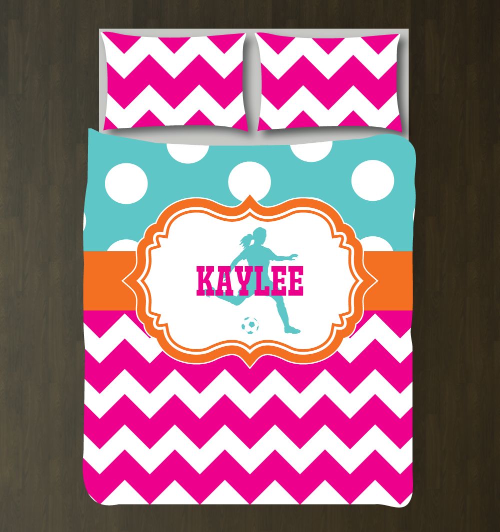 Soccer Chevron And Polka Dot Customized Pool, Carrot Orange, Hot Pink Duvet Cover Bedding Set