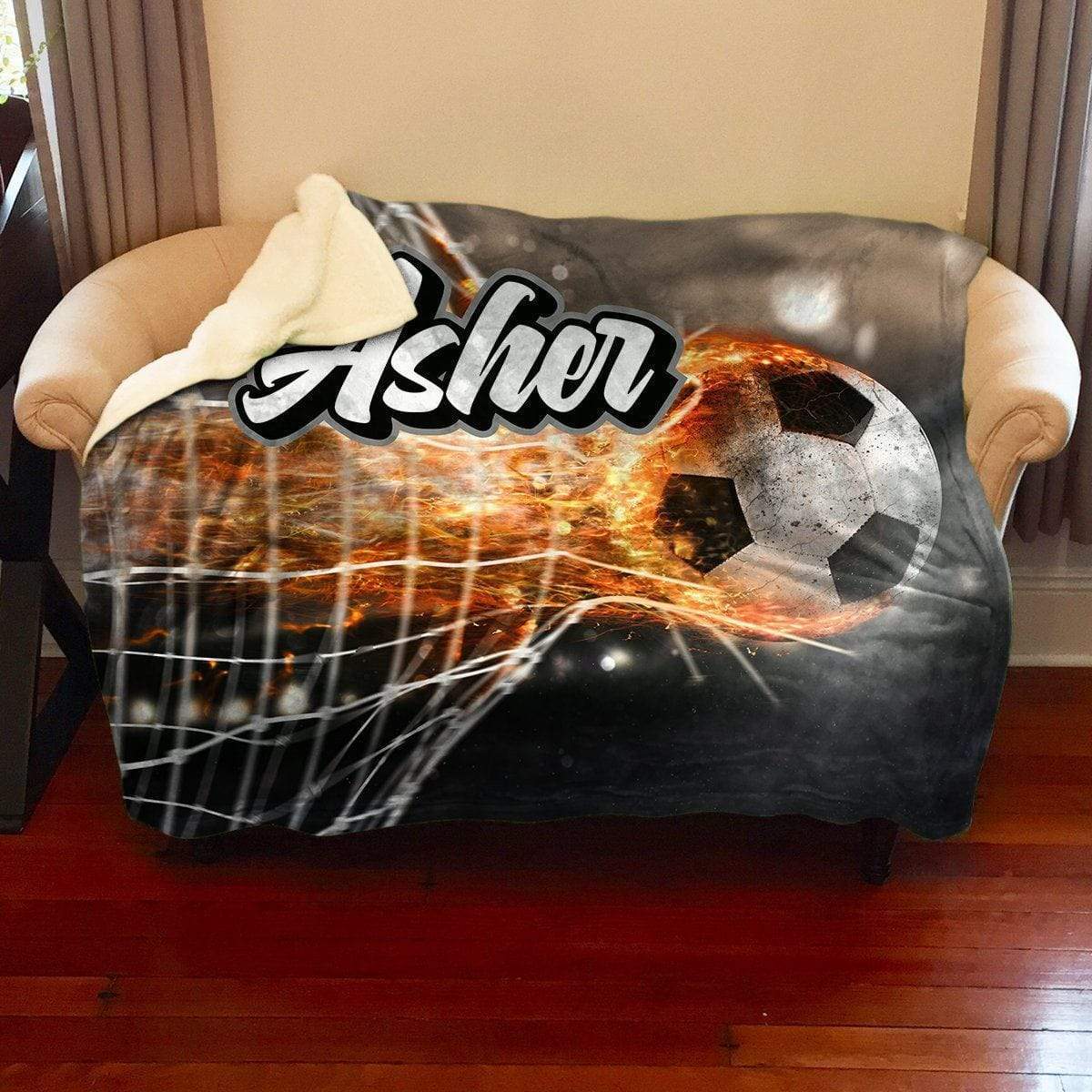 Soccer Fire Personalized Sherpa Fleece Blanket