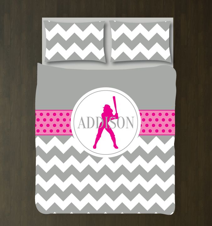 Softball Chevron And Dot Customized Duvet Cover Bedding Set
