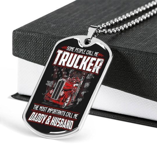Some People Call Me Trucker Stainless Dog Tag Necklace Gift For Dad