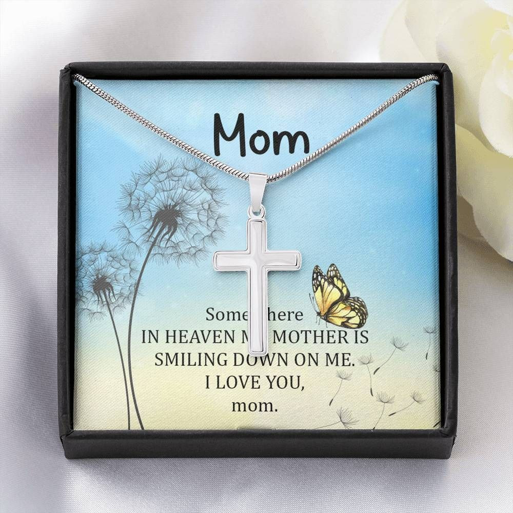 Somewhere In Heaven White Gold Cross Necklace Gift For Mom