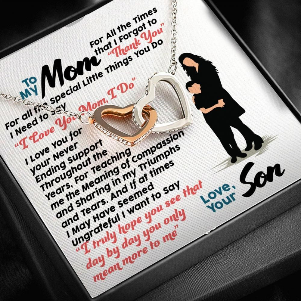 Son Gift For Mom Interlocking Hearts Necklace You Mean More To Me
