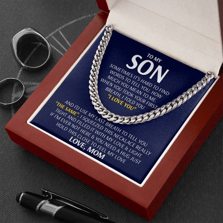 Son Necklace – Feel My Love from Mom – Cuban Link Chain Necklace