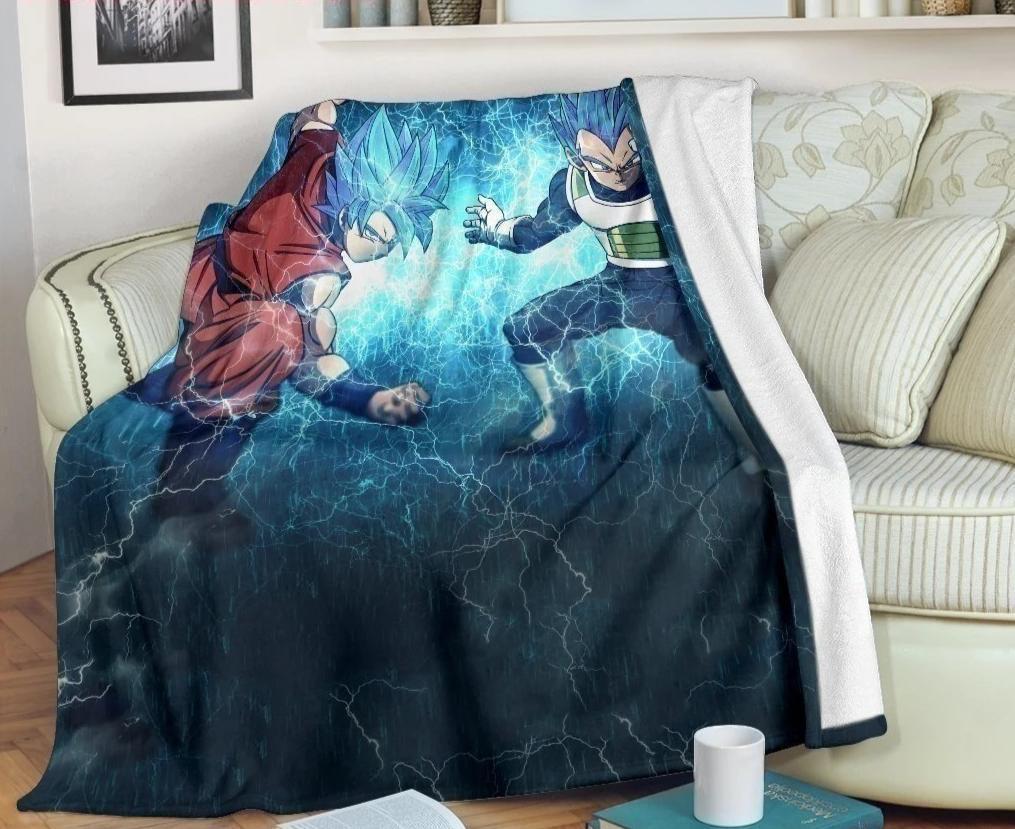 Songoku Dragon Ball Blue Design Sherpa Blanket Cozy Blanket Fleece Blanket