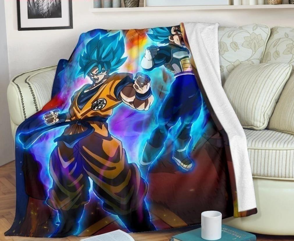 Songoku Super Saiyan Blue Sherpa Blanket Cozy Blanket Fleece Blanket