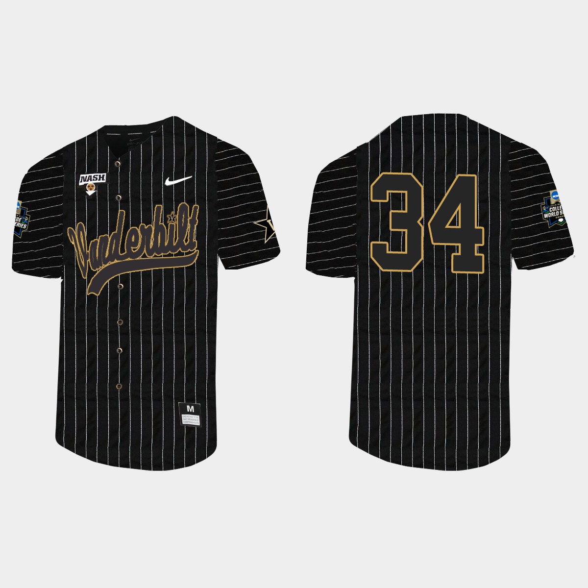 Spencer Jones Vanderbilt Commodores 2021 College World Series Pinstripe Jersey - Black