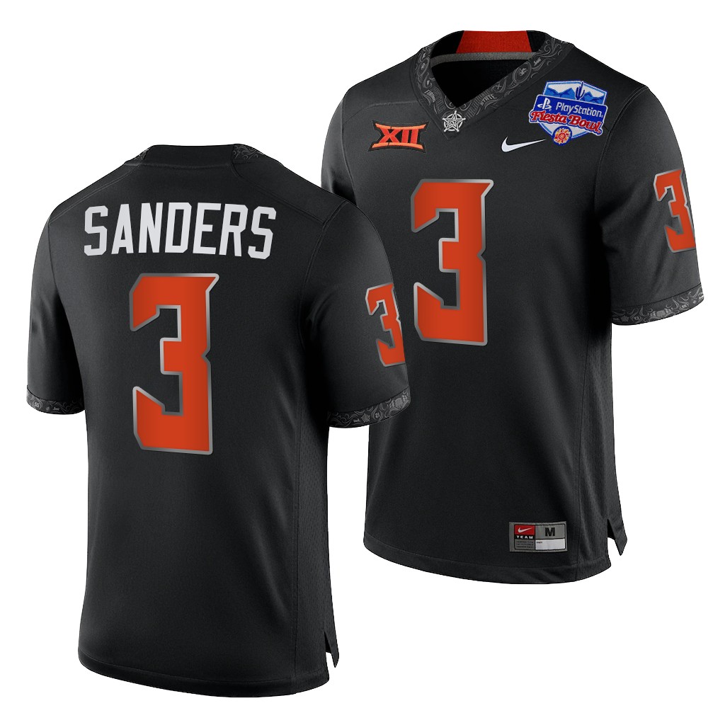 Spencer Sanders Oklahoma State Cowboys 2022 Fiesta Bowl Black College Playoff 3 Jersey Men