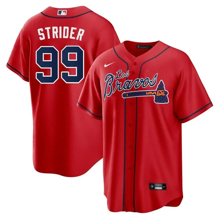 Spencer Strider Atlanta Braves Los Bravos Red Cool Base Jersey - All Stitched