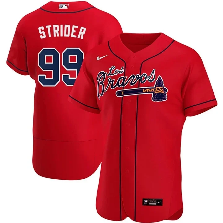 Spencer Strider Atlanta Braves Los Bravos Red Flex Base Jersey - All Stitched