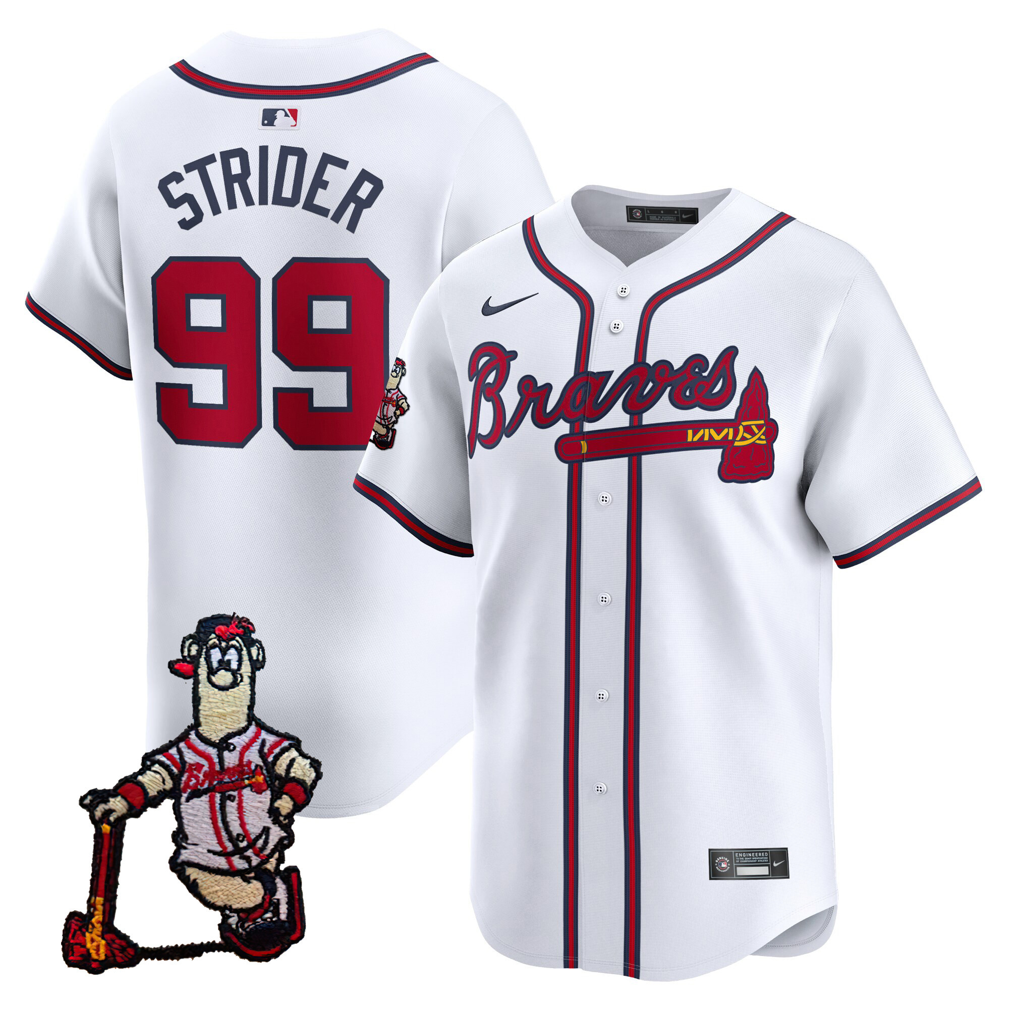 Spencer Strider Men's Atlanta Braves Blooper Patch Vapor Premier Limited White Jersey - All Stitched
