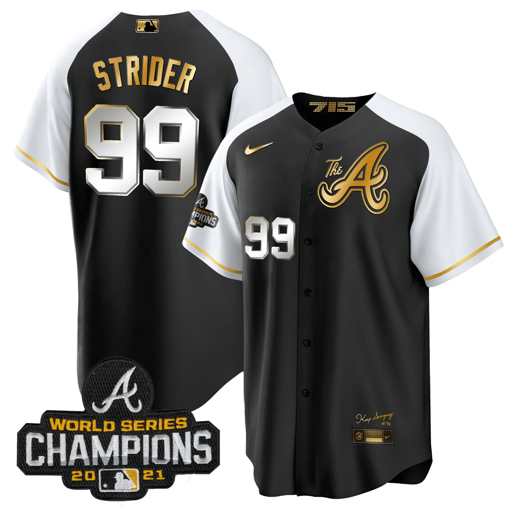 Spencer Strider Men's Atlanta Braves Champions Alternate Gold Cool Base Black Jersey - All Stitched