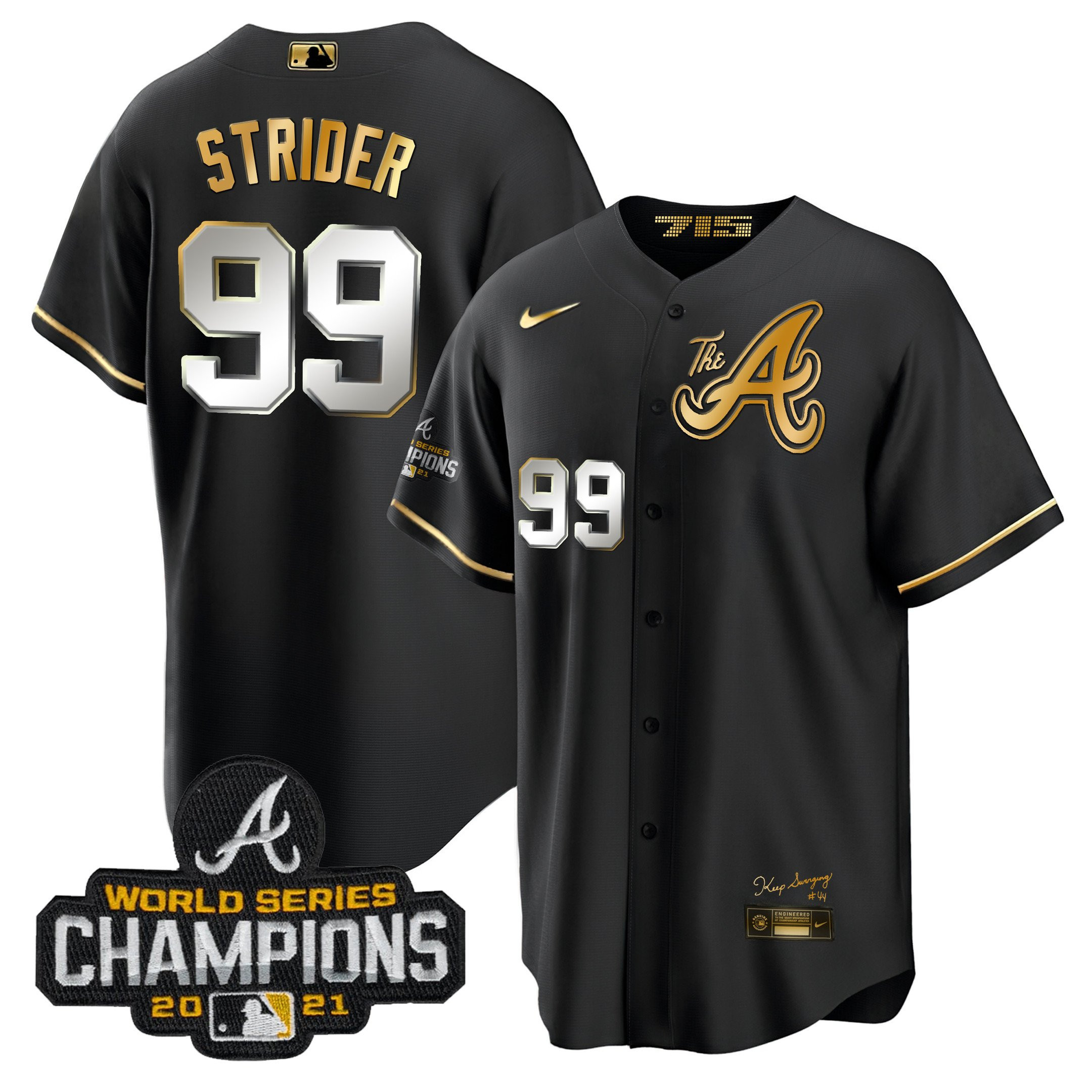 Spencer Strider Men's Atlanta Braves Champions City Connect Gold Cool Base Black Gold Jersey - All Stitched