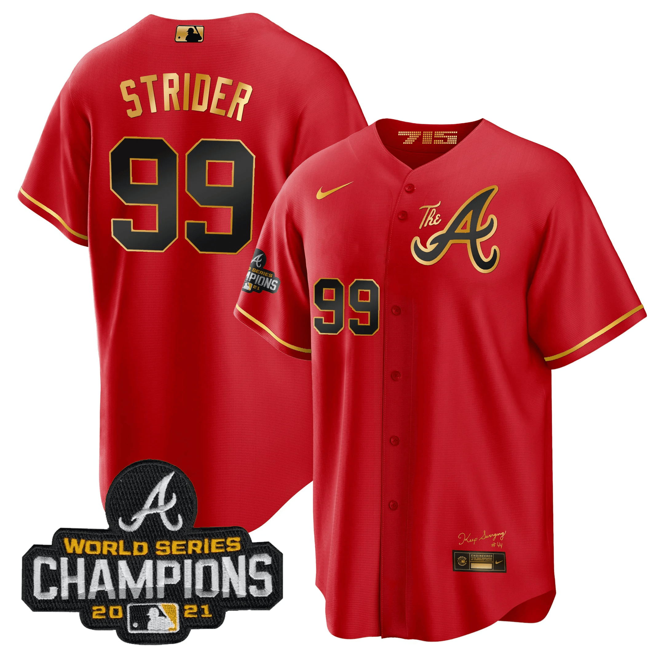Spencer Strider Men's Atlanta Braves Champions City Connect Gold Cool Base Red Gold Jersey - All Stitched