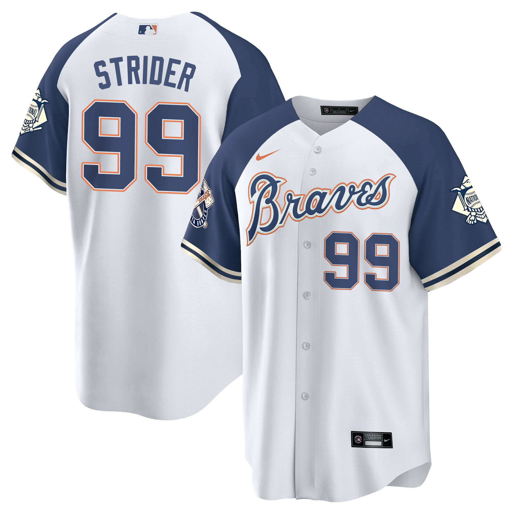 Spencer Strider Men's Atlanta Braves Peaches n' Cream Alternate Navy Jersey - All Stitched