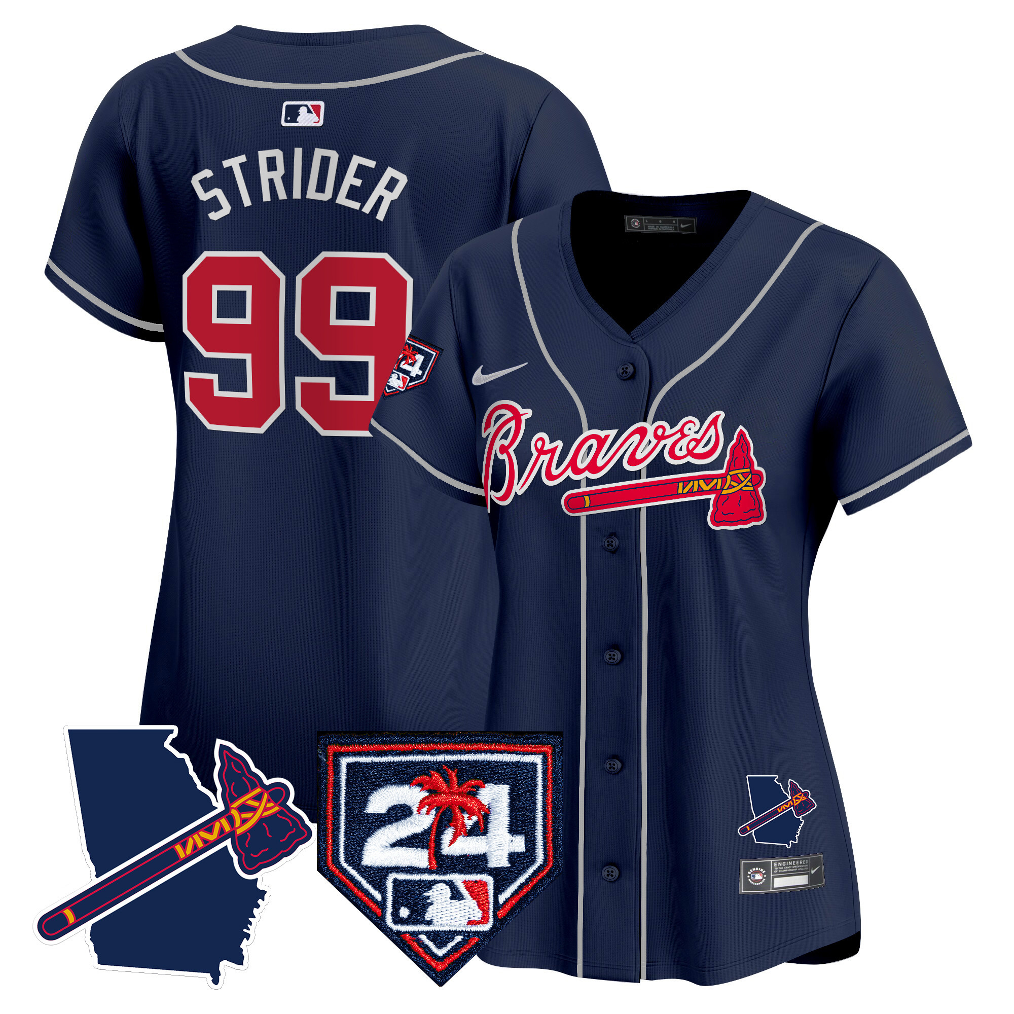 Spencer Strider Women's Atlanta Braves 2024 Spring Training & Georgia Patch Vapor Premier Limited Navy Jersey - All Stitched