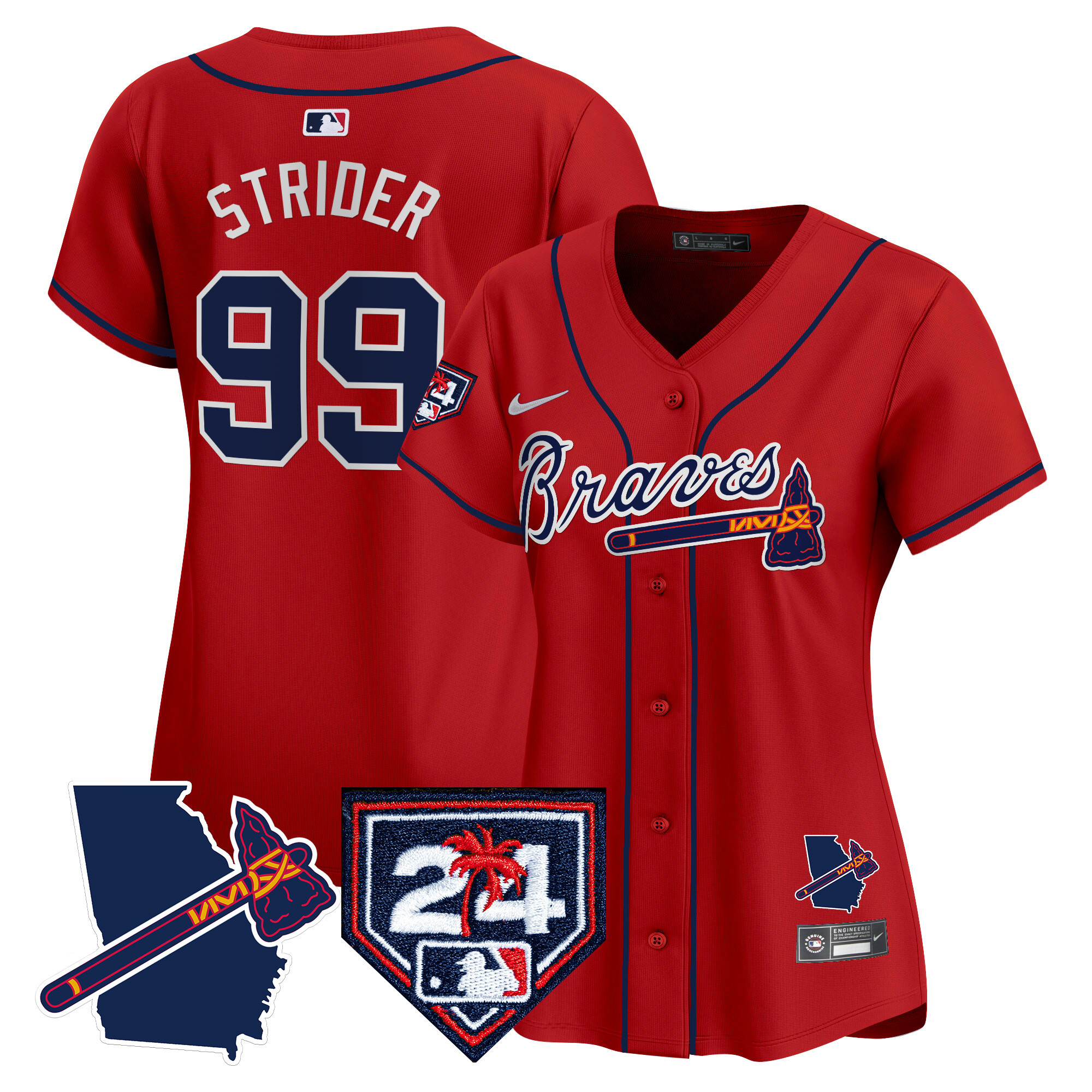 Spencer Strider Women's Atlanta Braves 2024 Spring Training & Georgia Patch Vapor Premier Limited Red Jersey - All Stitched