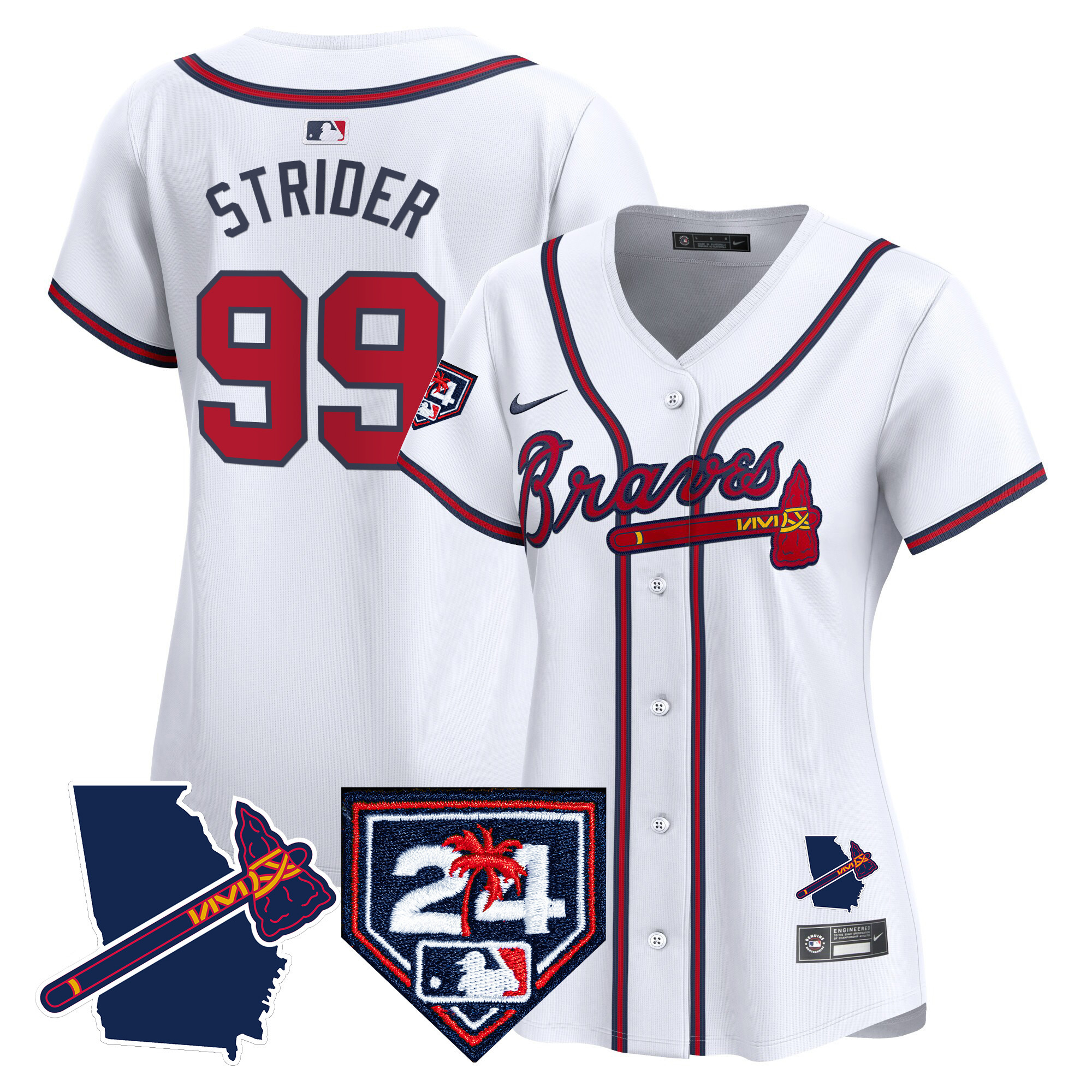 Spencer Strider Women's Atlanta Braves 2024 Spring Training & Georgia Patch Vapor Premier Limited White Jersey - All Stitched
